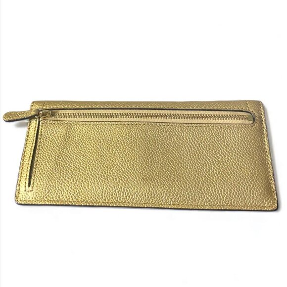 MICHAEL KORS - METALLIC GOLD PEBBLED LEATHER HAYES FLAT WALLET - Picture 3 of 4